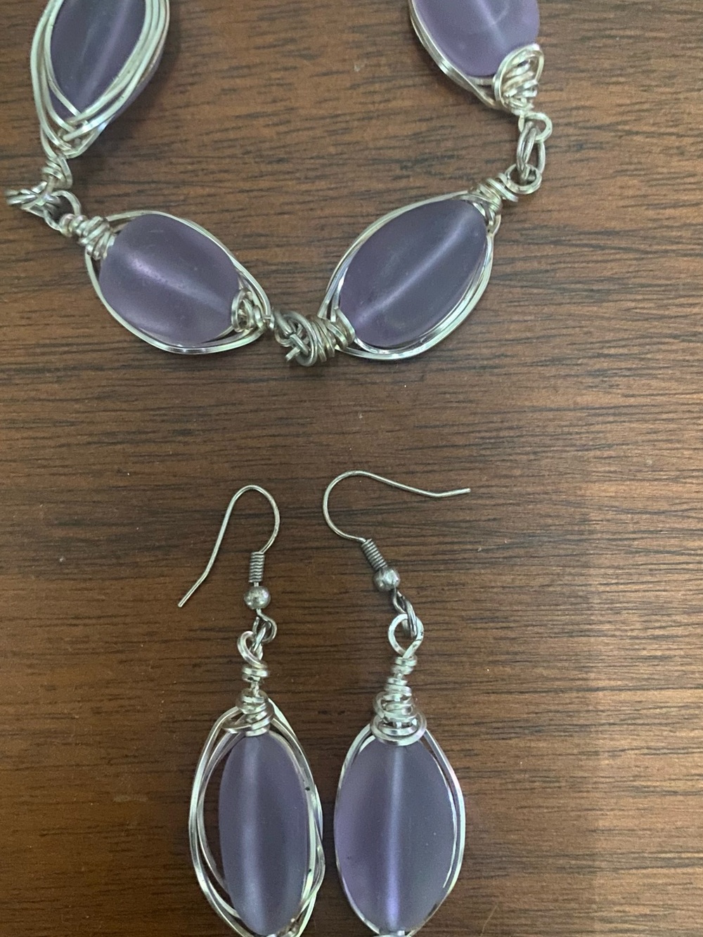Handcrafted Purple Glass Bead bracelet and Earrings Set